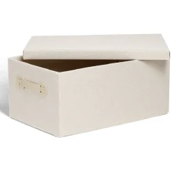 Boîte de rangement coton gris ou beige 40,5xH18x26,5cm Rangement
