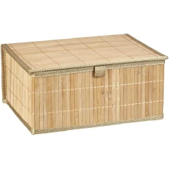 Best Boîte de rangement déco lattes en bambou L32 x L25 cm Rangement