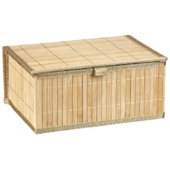 Boîte de rangement déco lattes en bambou L29 x L23 cm Rangement