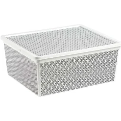 New Boîte de rangement en plastique motif graphique gris blanc 18L Entretien Du Linge
