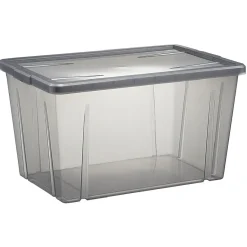 Boîte de rangement noir transparent avec couvercle 54L Rangement