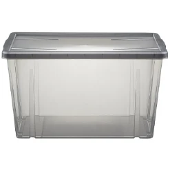 Boîte de rangement noir transparent avec couvercle 54L Rangement