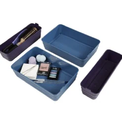 Hot Boîte de rangement plastique bleu violet x4 Entretien Du Linge
