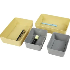 Hot Boîte de rangement plastique jaune gris x4 Entretien Du Linge