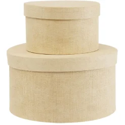 Boîte de rangement ronde beige Ø15xH9cm Rangement