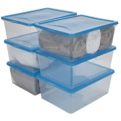 New Boîte de rangement transparente couvercle bleu 10 L x6 Entretien Du Linge