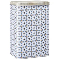 Gifi Conservation Alimentaire^Boîte en métal décor carreau de ciment avec couvercle effet bois