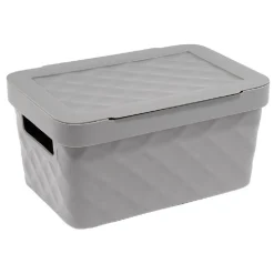 New Boîte rangement en plastique gris design relief 4,5L Entretien Du Linge