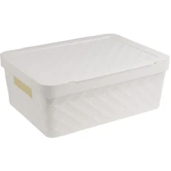 Sale Boîte rangement en plastique blanc design relief 11L Entretien Du Linge