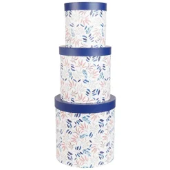 Sale Boîte rangement ronde déco empilable motif fleuri bleu et blanc x3 Entretien Du Linge