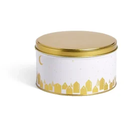 Gifi Conservation Alimentaire^Boîte ronde en métal blanc et doré Ø13,5xH7cm