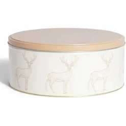 Gifi Conservation Alimentaire^Boîte ronde en métal Ø22cm motif cerf beige et orange