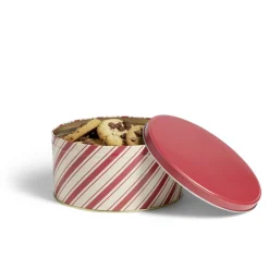 Gifi Conservation Alimentaire^Boîte ronde en métal Ø16,7cm motif rayures beige et rouge