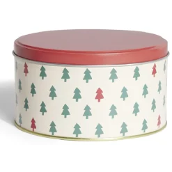 Gifi Conservation Alimentaire^Boîte ronde en métal Ø13,5cm motif sapin vert et rouge