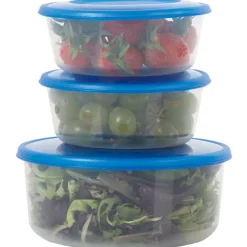 Gifi Conservation Alimentaire^Boîte ronde micro onde couvercle bleu x3 plastique