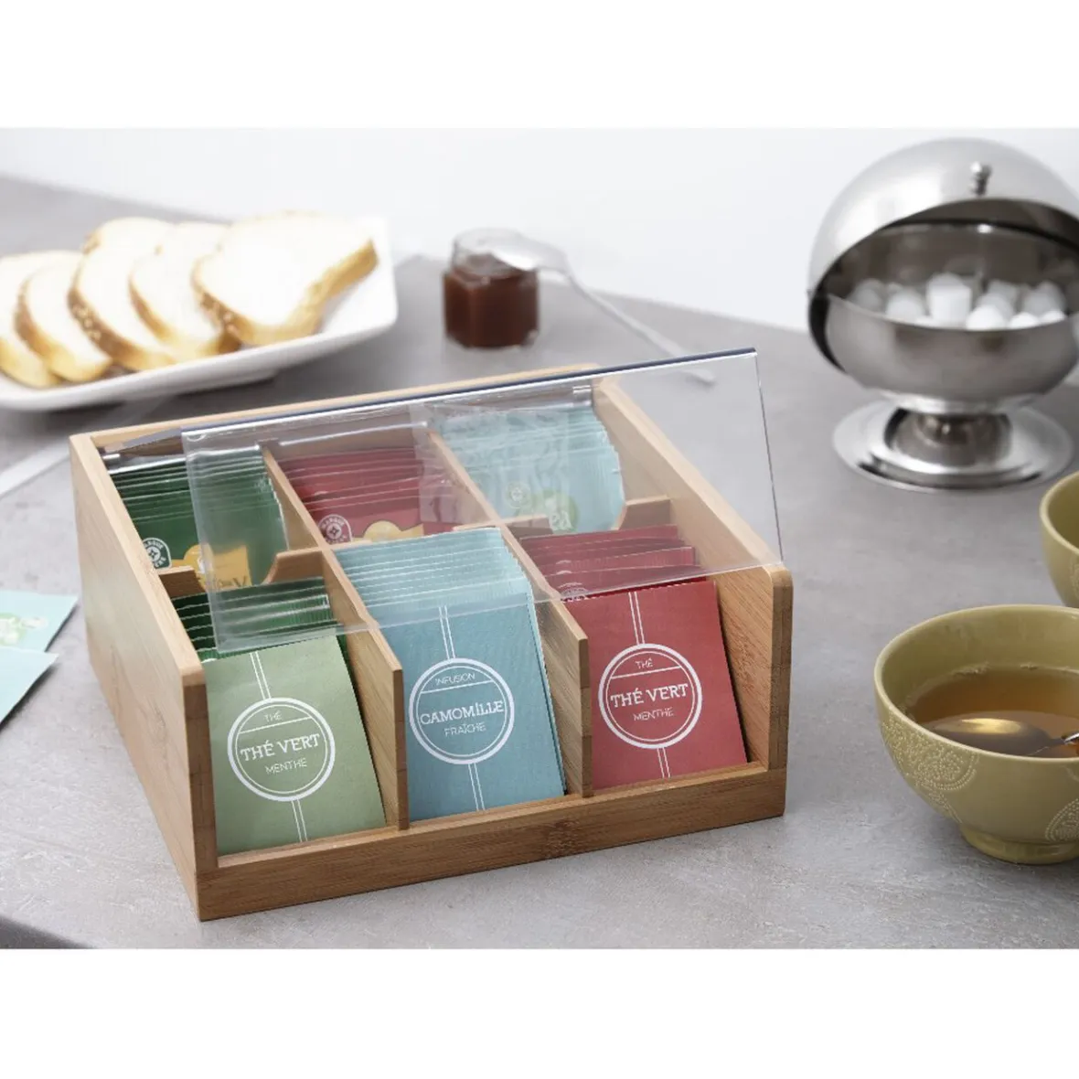 Gifi Conservation Alimentaire^Boîtes à thé en bambou avec couvercle transparent