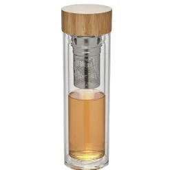 Gifi Conservation Alimentaire^Bouteille infuseur double paroi en verre avec bouchon en bambou