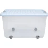 Box de rangement à roulettes transparent bleu 50L Rangement
