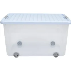 Box de rangement à roulettes transparent bleu 50L Rangement
