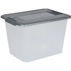 Box de rangement A4 transparente couvercle gris poignées clips 18 L Rangement