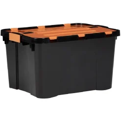 Best Box de rangement brico noir avec couvercle orange à double ouverture 34L Rangement