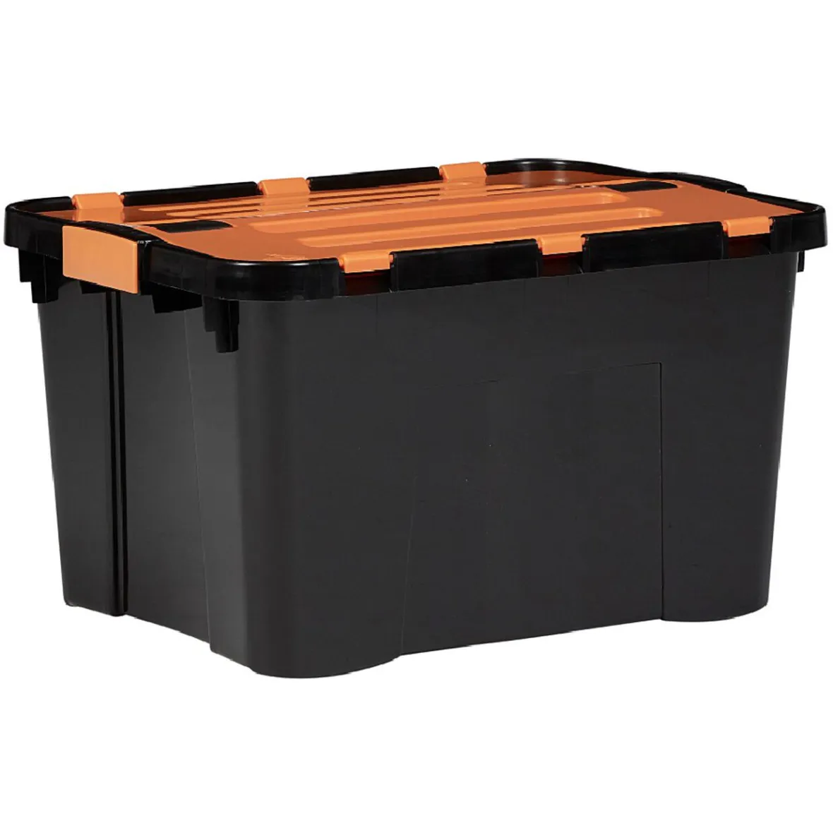 Best Box de rangement brico noir avec couvercle orange à double ouverture 34L Rangement