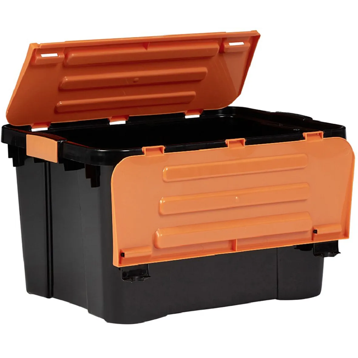 Best Box de rangement brico noir avec couvercle orange à double ouverture 34L Rangement