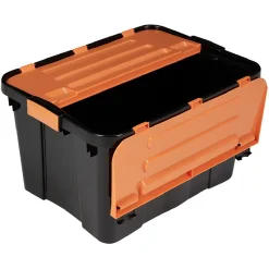Best Box de rangement brico noir avec couvercle orange à double ouverture 34L Rangement