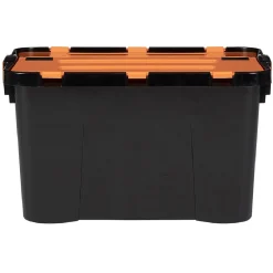 Best Box de rangement brico noir avec couvercle orange à double ouverture 34L Rangement