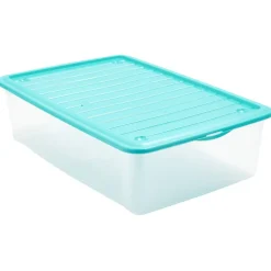 Box de rangement dessous de lit transparent couvercle bleu 27L Rangement