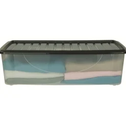 Box de rangement dessous de lit transparent couvercle bleu 27L Rangement
