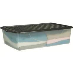 Box de rangement dessous de lit transparent couvercle bleu 27L Rangement