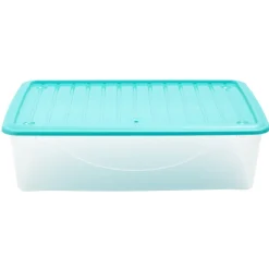 Box de rangement dessous de lit transparent couvercle bleu 27L Rangement