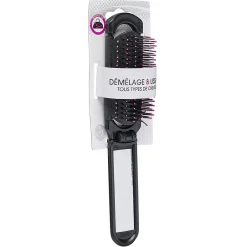 Brosse de poche rétractable avec miroir pour démélage et lissage^Gifi Discount