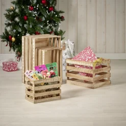 Best Cagette en bois motif flocon blanc 38x28xH23cm Rangement