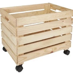 Caisse en bois pin massif roulette à monter grand modèle Rangement