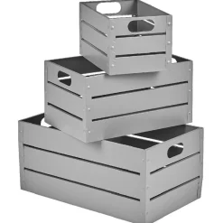 Caisse métallique de rangement gris anthracite x3 Rangement