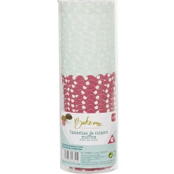 Gifi Cuisson^Caissette à muffin en carton rose vert décor pois blanc x25