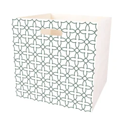 New Casier Box Cube bois motif géométrique 30x30x30cm Entretien Du Linge
