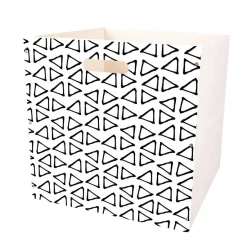New Casier Box Cube bois motif géométrique 30x30x30cm Entretien Du Linge