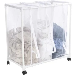 Online Chariot buanderie sur roulettes 3 filets blancs Entretien Du Linge