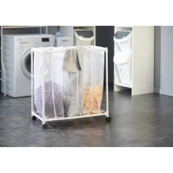 Online Chariot buanderie sur roulettes 3 filets blancs Entretien Du Linge