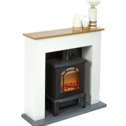 Cheminée chauffante decorative encadrement blanc^Gifi New