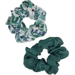 Chouchou motif feuillage toucan et uni vert Ø10cm x2^Gifi Discount
