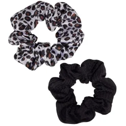 Chouchou motif léopard blanc/marron et uni noir Ø10cm x2^Gifi Online