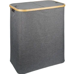 Sale Coffre à linge rectangulaire 50L bambou et polyester gris Entretien Du Linge