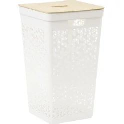 Sale Coffre linge 56L couvercle bambou beige Entretien Du Linge