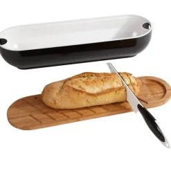Gifi Rangement De Cuisine^Corbeille 3 en 1 boîte à pain avec planche bambou et couteau