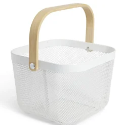 Gifi Rangement De Cuisine^Corbeille à fruit métal mesh blanc et anse bambou