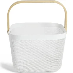 Gifi Rangement De Cuisine^Corbeille à fruit métal mesh blanc et anse bambou